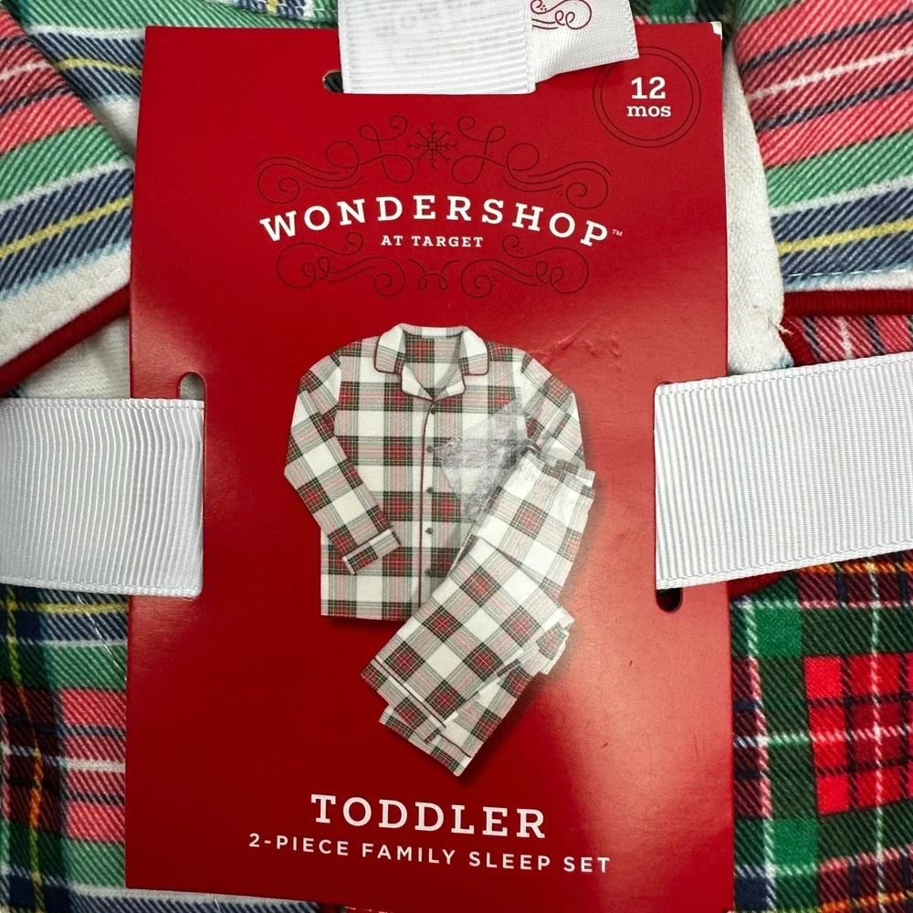 Wondershop Target Toddler 12M Cream Tartan Plaid 2-Piece Family Pajama Sleep Set